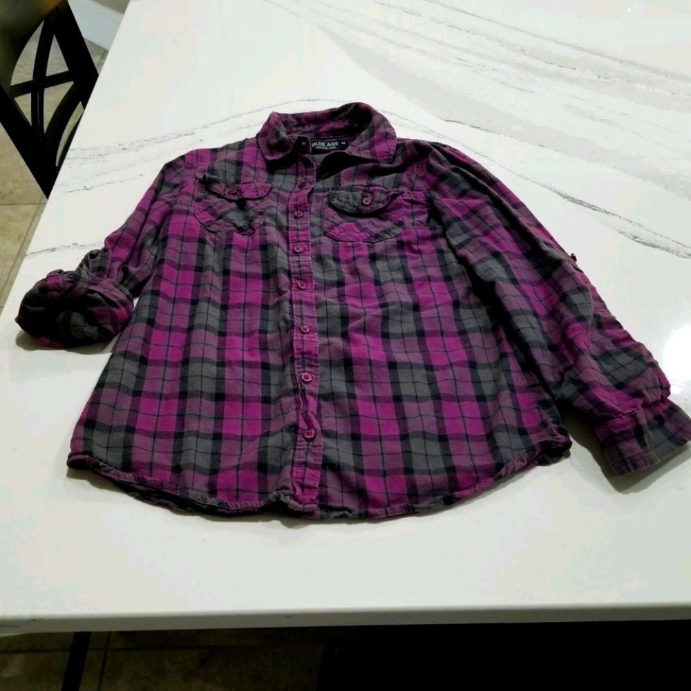 Blue Age Jeans Purple/Gray Flannel Top M
